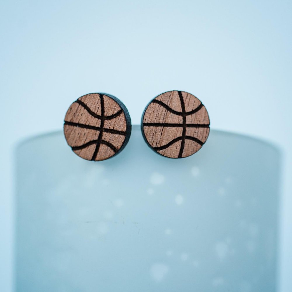 Basketball wood stud earrings